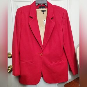 Sag Harbor Vibrant Red Blazer 100% Wool Size 12